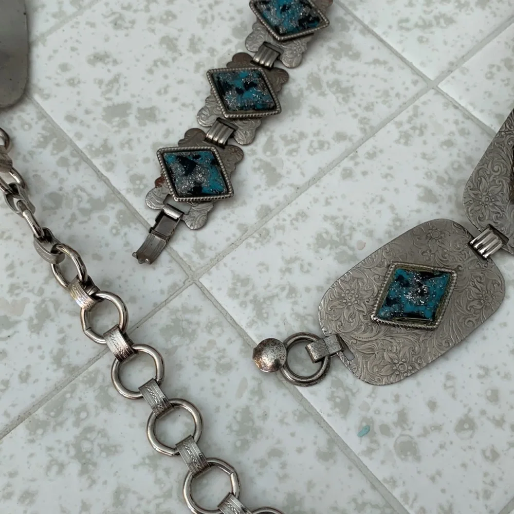 Vintage 1970s bracelet and concho belt set